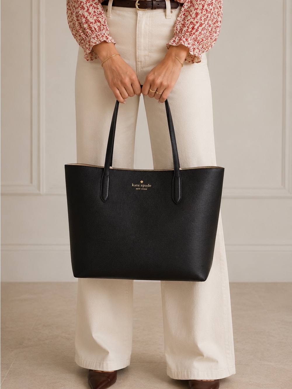 Kate Spade New York Black Reversible Tote | Black/Beige| Large Everyday Bag
